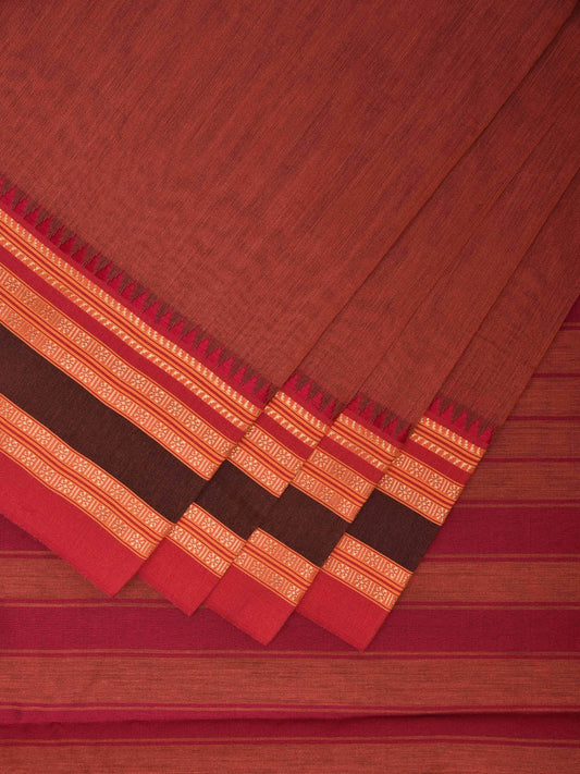 Rust and Pink Bamboo Cotton Plain Saree with Strips Pallu Design No Blouse bc0348
