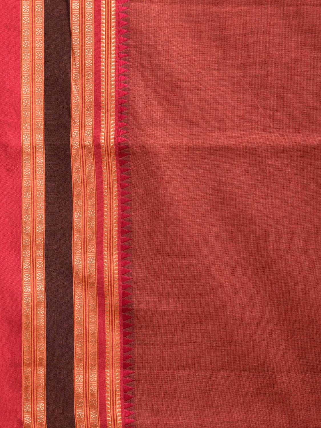Rust and Pink Bamboo Cotton Plain Saree with Strips Pallu Design No Blouse bc0348
