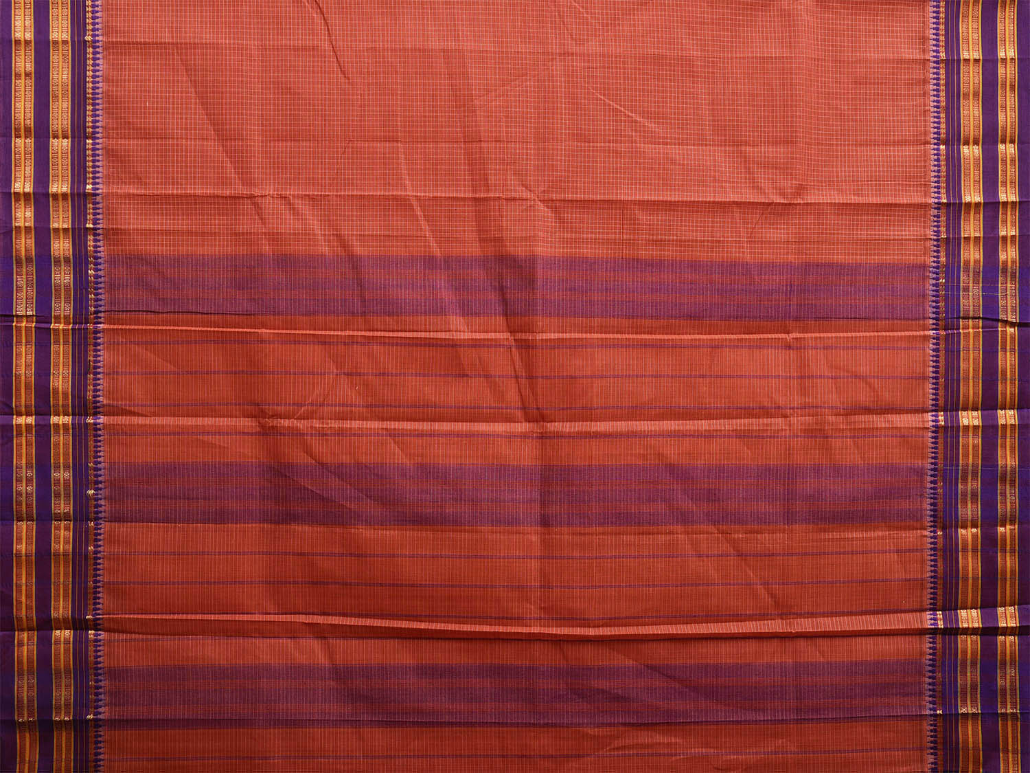Rust and Purple Narayanpet Cotton Handloom Saree with Checks Design No Blouse np1068