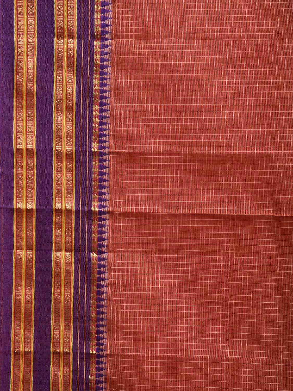 Rust and Purple Narayanpet Cotton Handloom Saree with Checks Design No Blouse np1068