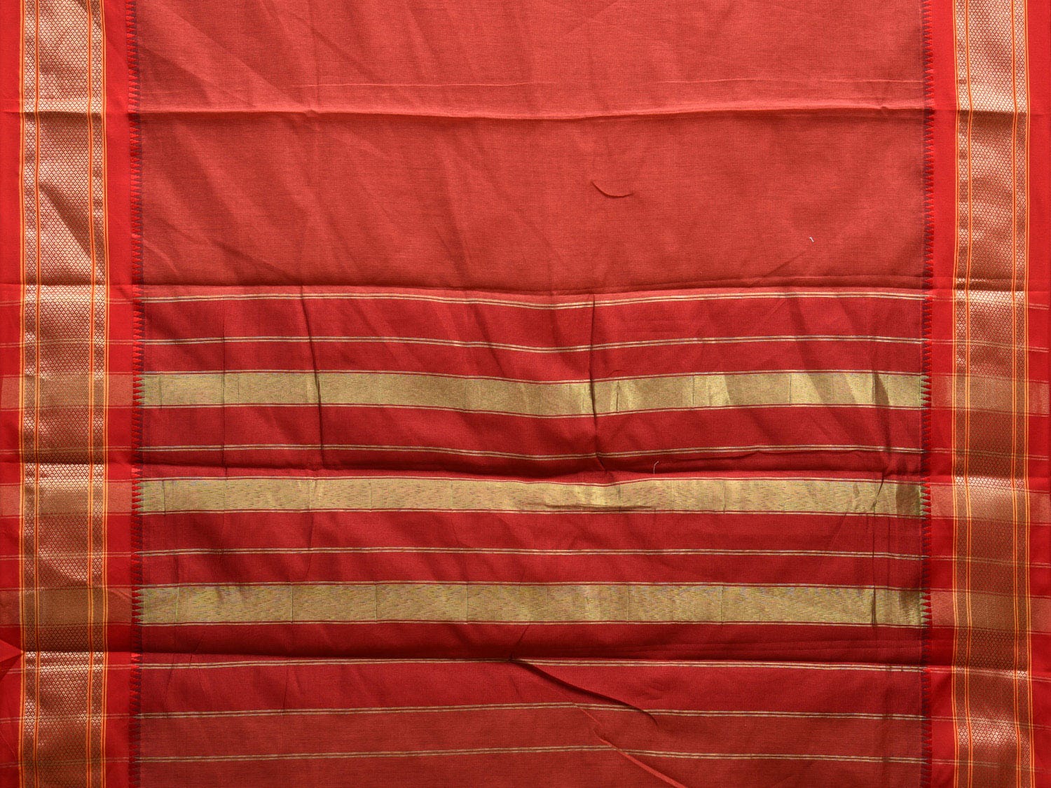 Rust and Red Bamboo Cotton Plain Saree with Narali Border No Blouse bc0552