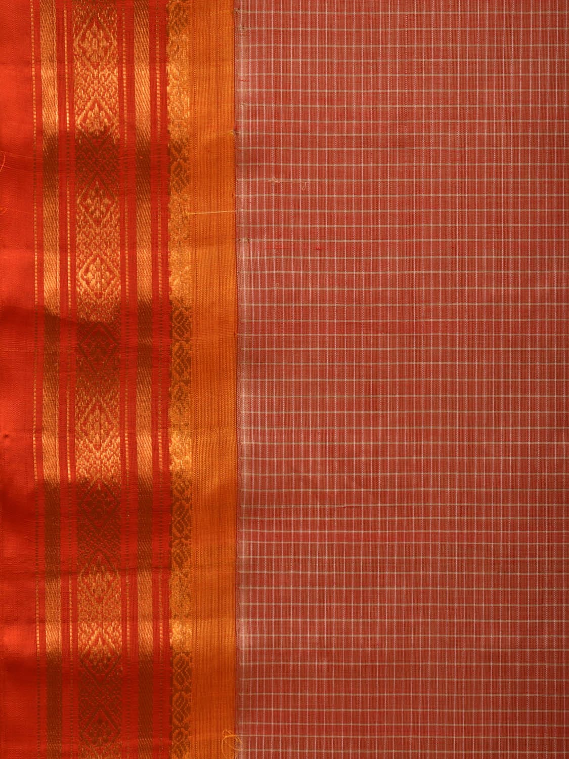 Rust and Red Gadwal Cotton Handloom Saree with Checks Design No Blouse g0319