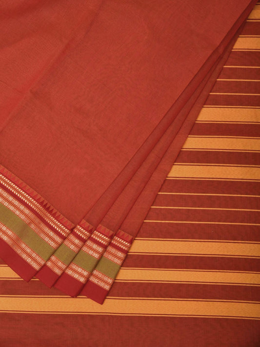 Rust Bamboo Cotton Plain Saree with Border Design bc0079