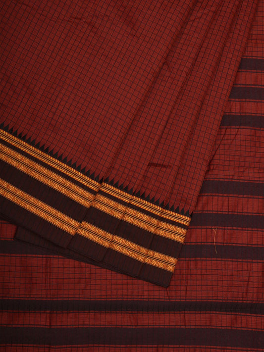 Rust Bamboo Cotton Saree with Checks Design bc0075