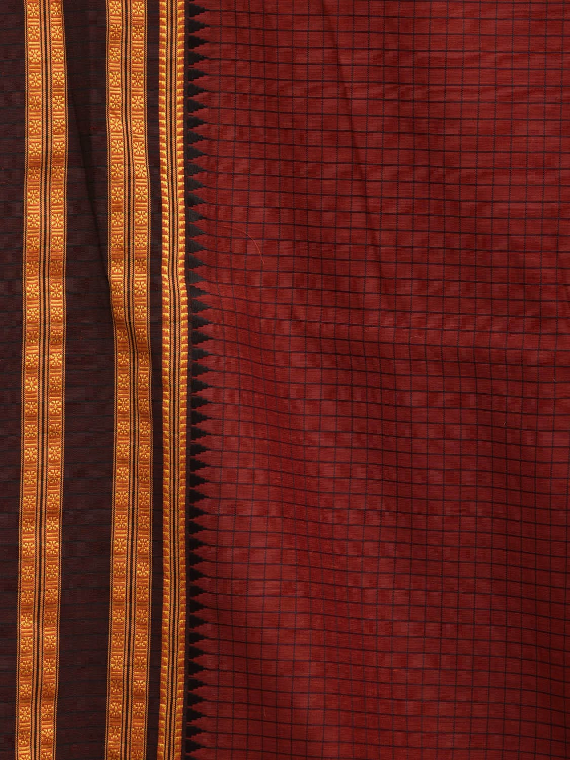 Rust Bamboo Cotton Saree with Checks Design bc0075
