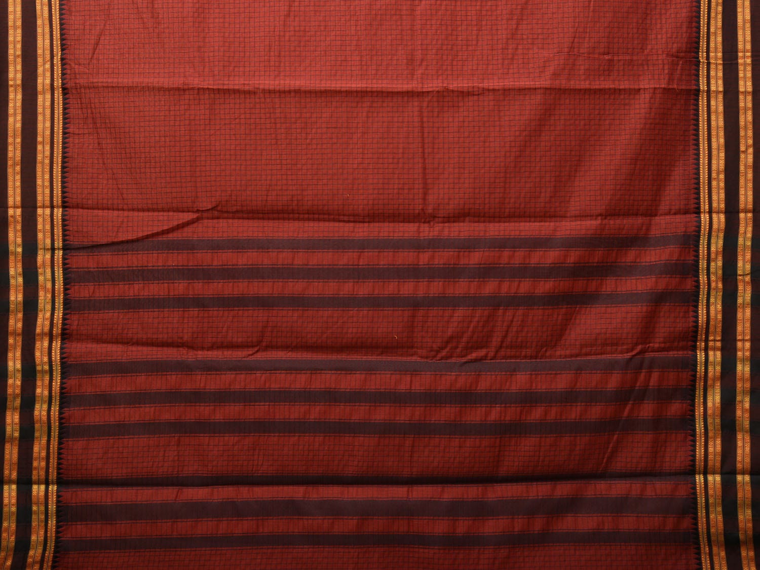 Rust Bamboo Cotton Saree with Checks Design bc0086
