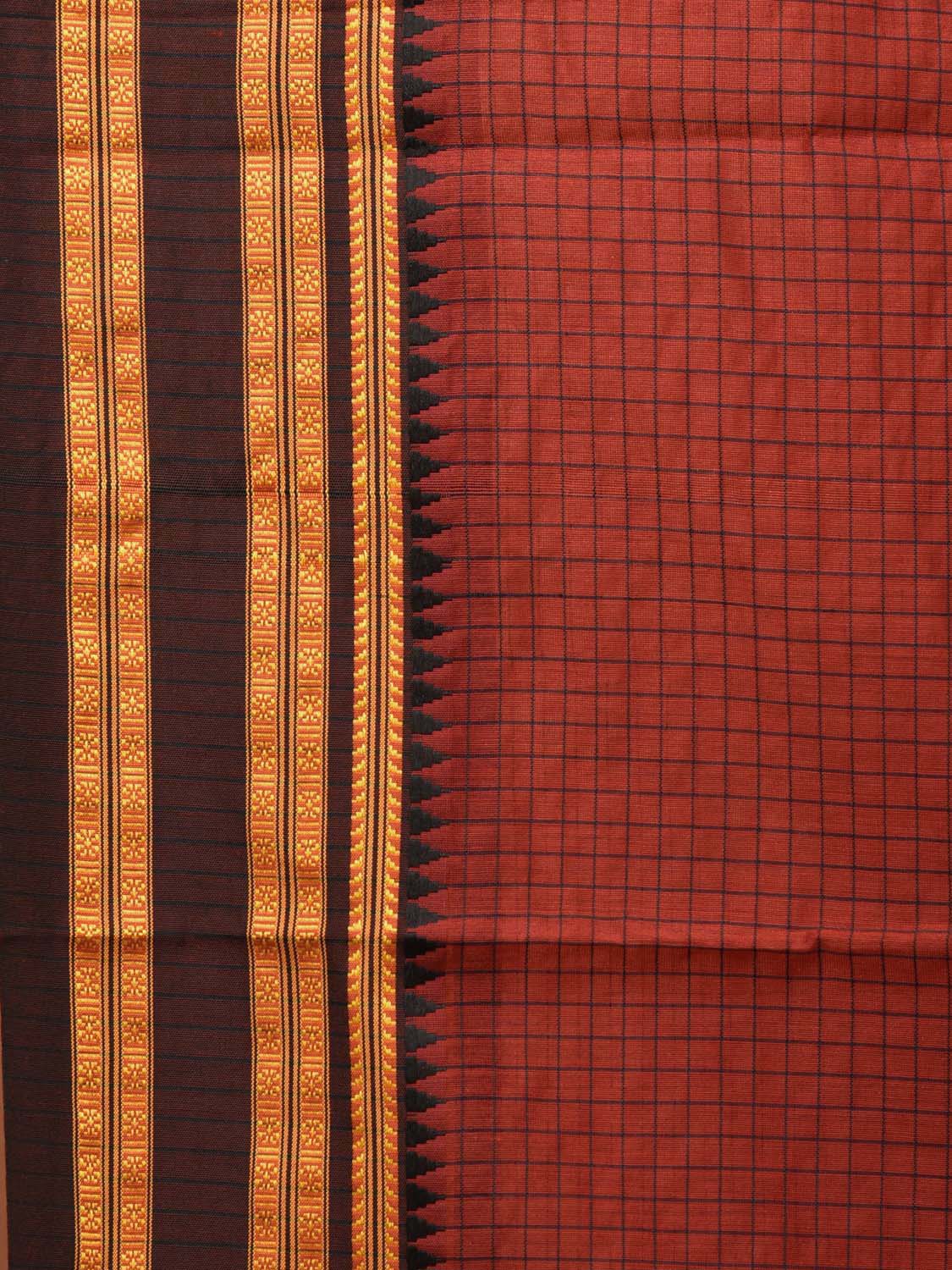 Rust Bamboo Cotton Saree with Checks Design bc0086