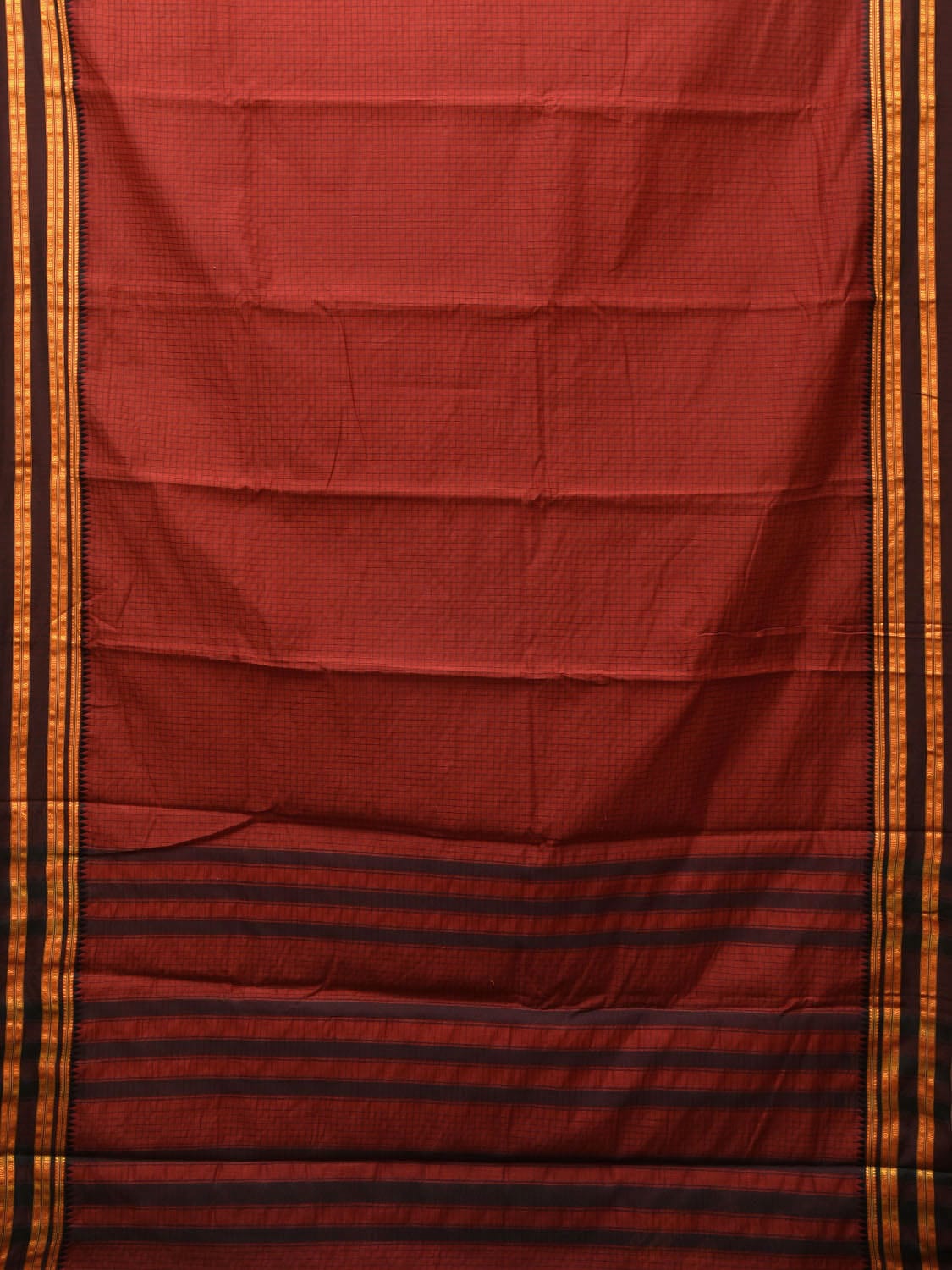 Rust Bamboo Cotton Saree with Checks Design bc0086