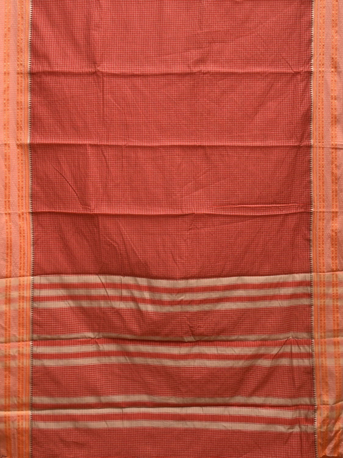 Rust Bamboo Cotton Saree with Checks Design No Blouse bc0340