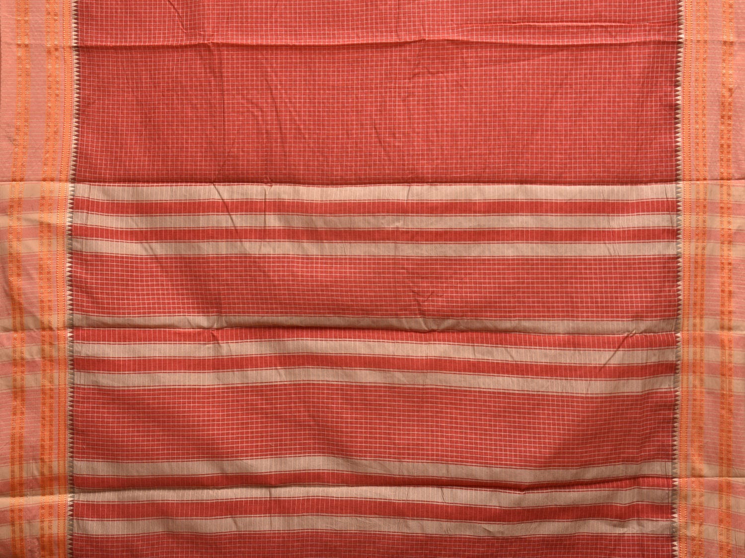 Rust Bamboo Cotton Saree with Checks Design No Blouse bc0340