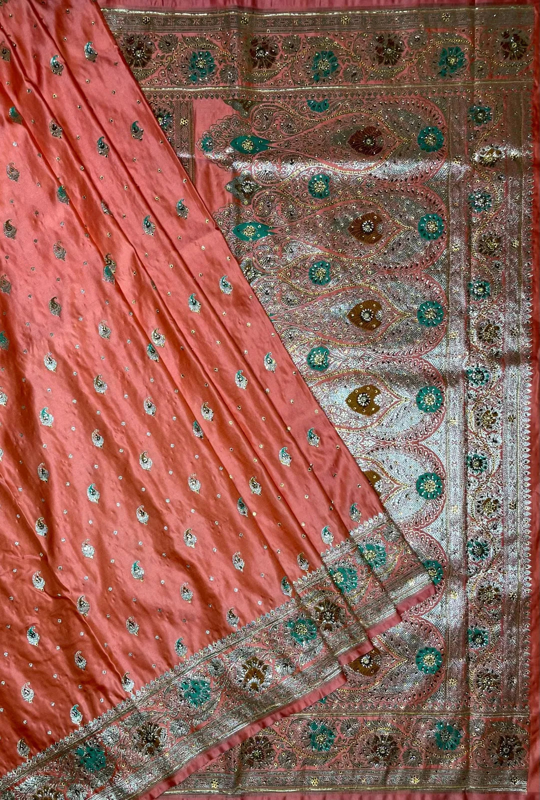 Rust Banaras Katan Silk Saree with Body Butti and Stone Work Design b0170ds