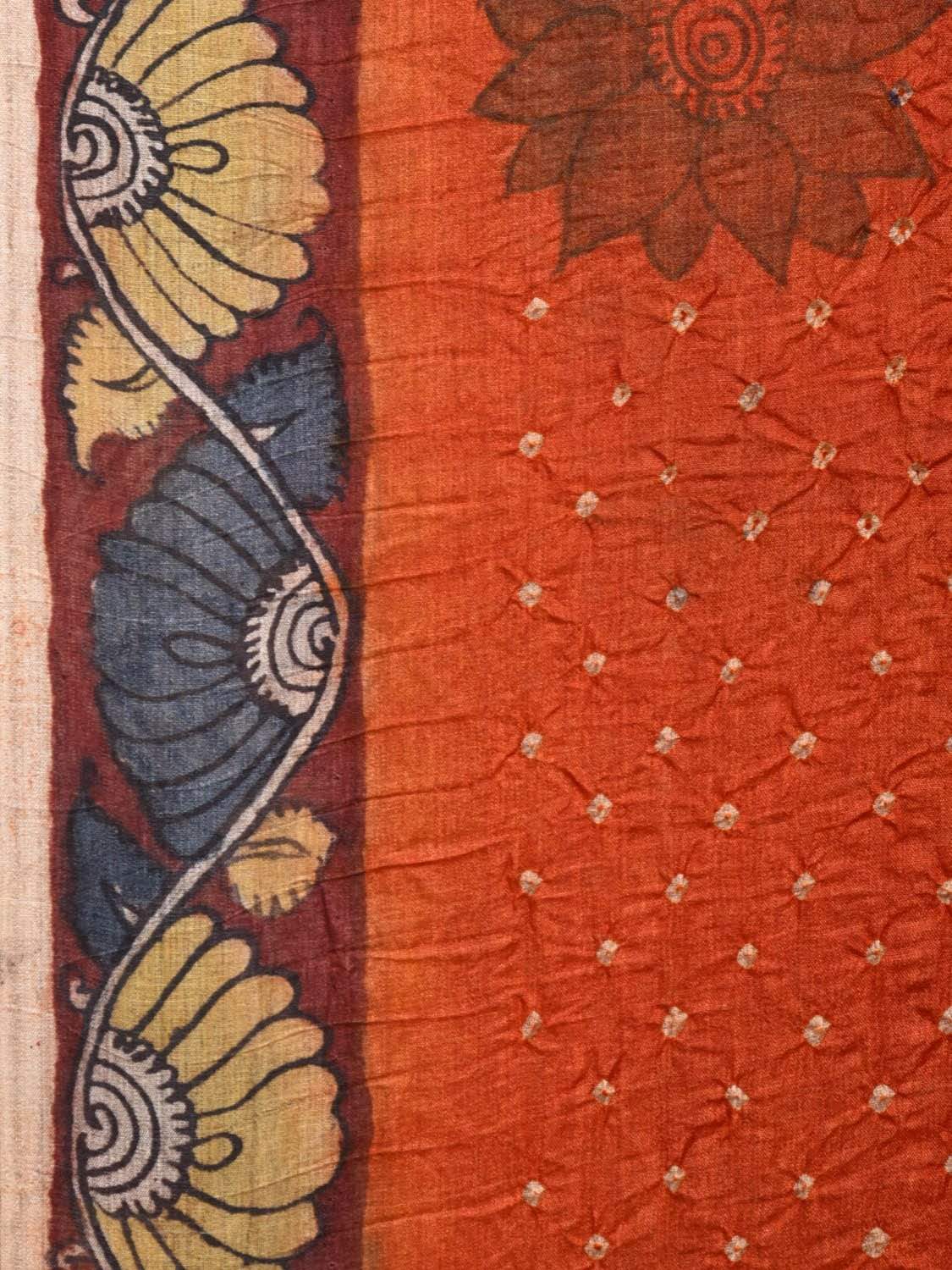 Rust Bandhani Kalamkari Tussar Handloom Saree with Pallu and Border Design bn0151