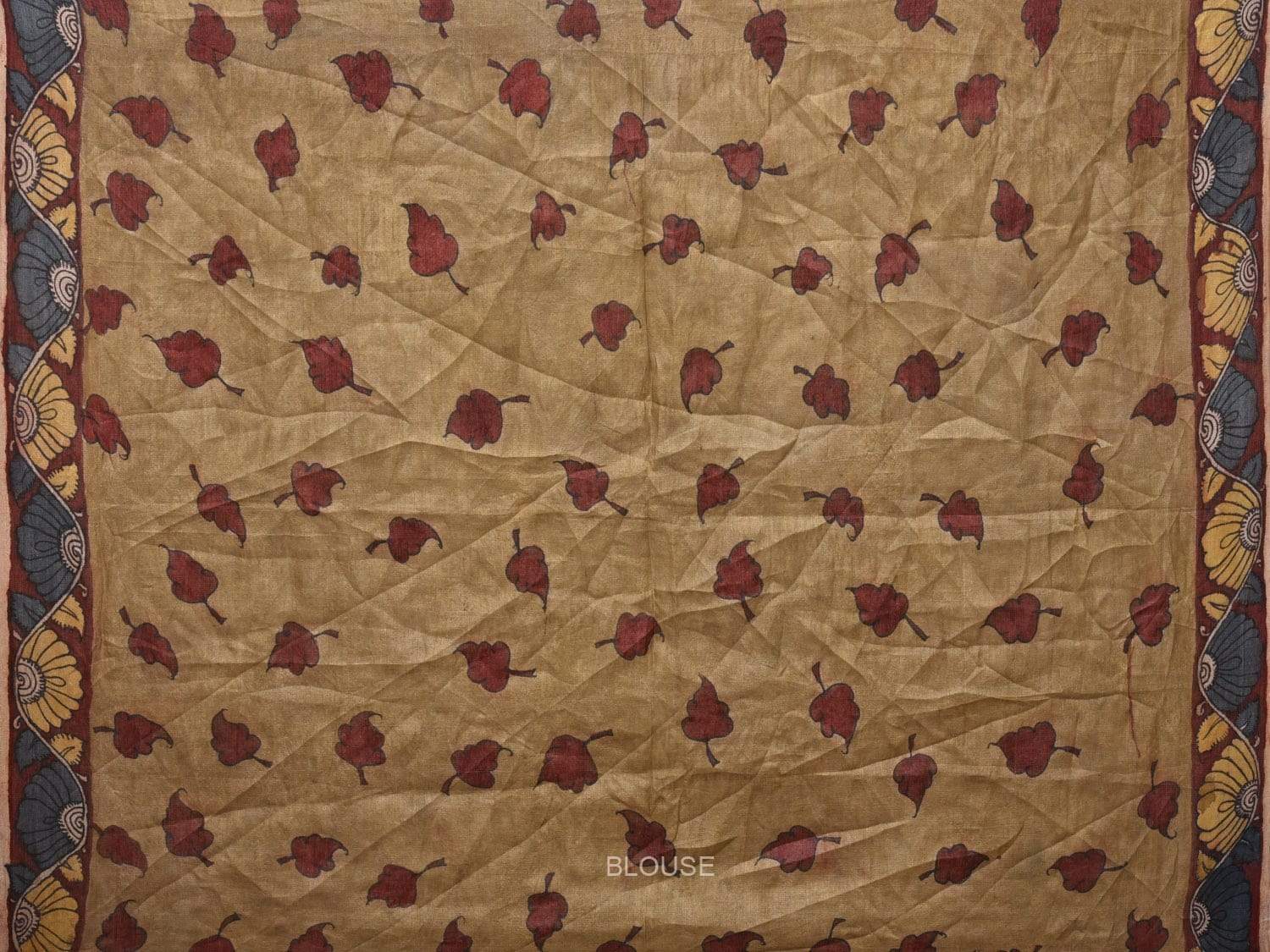 Rust Bandhani Kalamkari Tussar Handloom Saree with Pallu and Border Design bn0151
