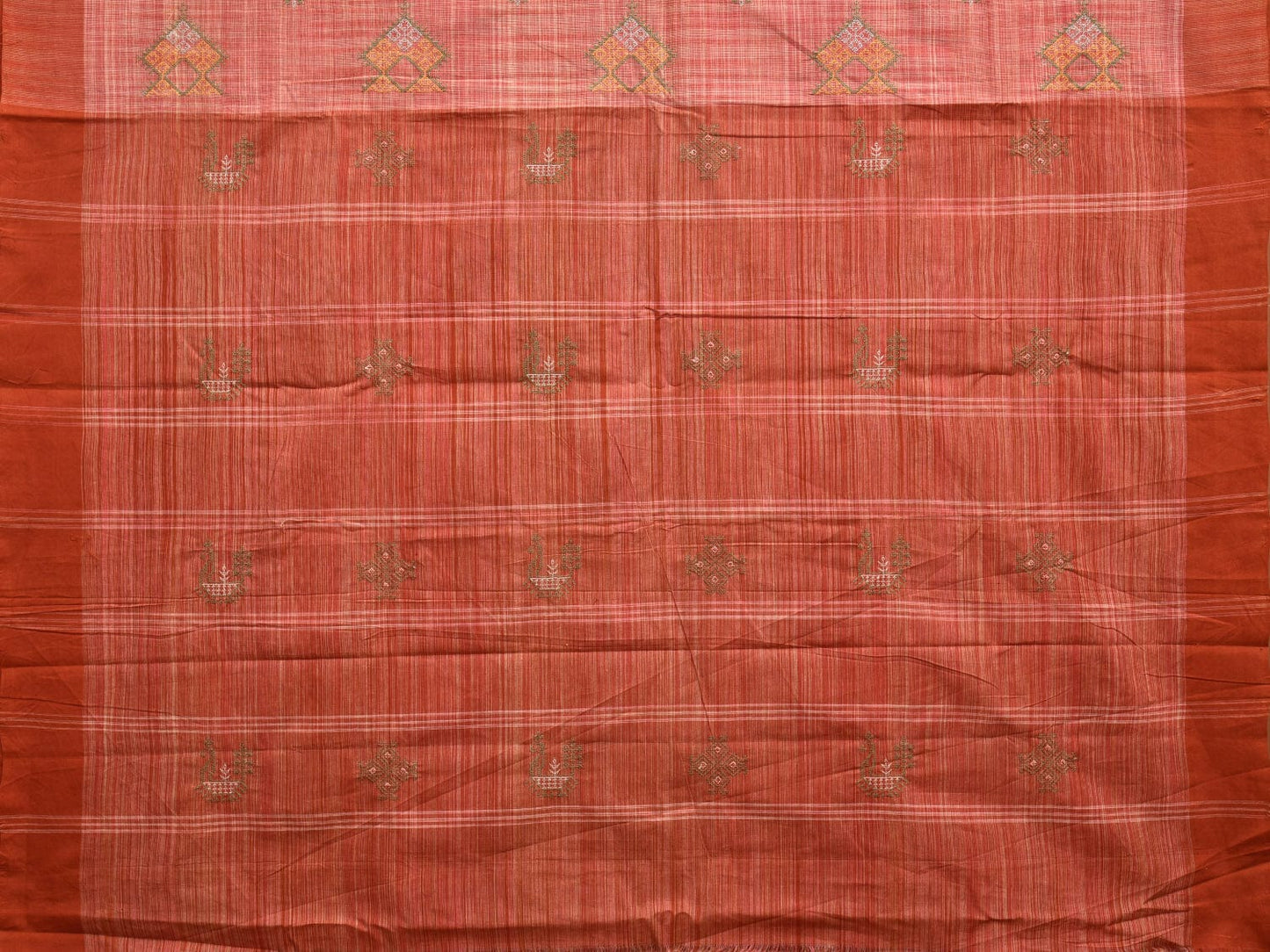 Rust Cotton Handloom Saree with Kasuti Work Design o0456