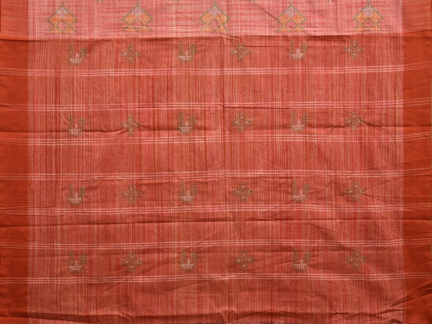 Rust Cotton Handloom Saree with Kasuti Work Design o0456