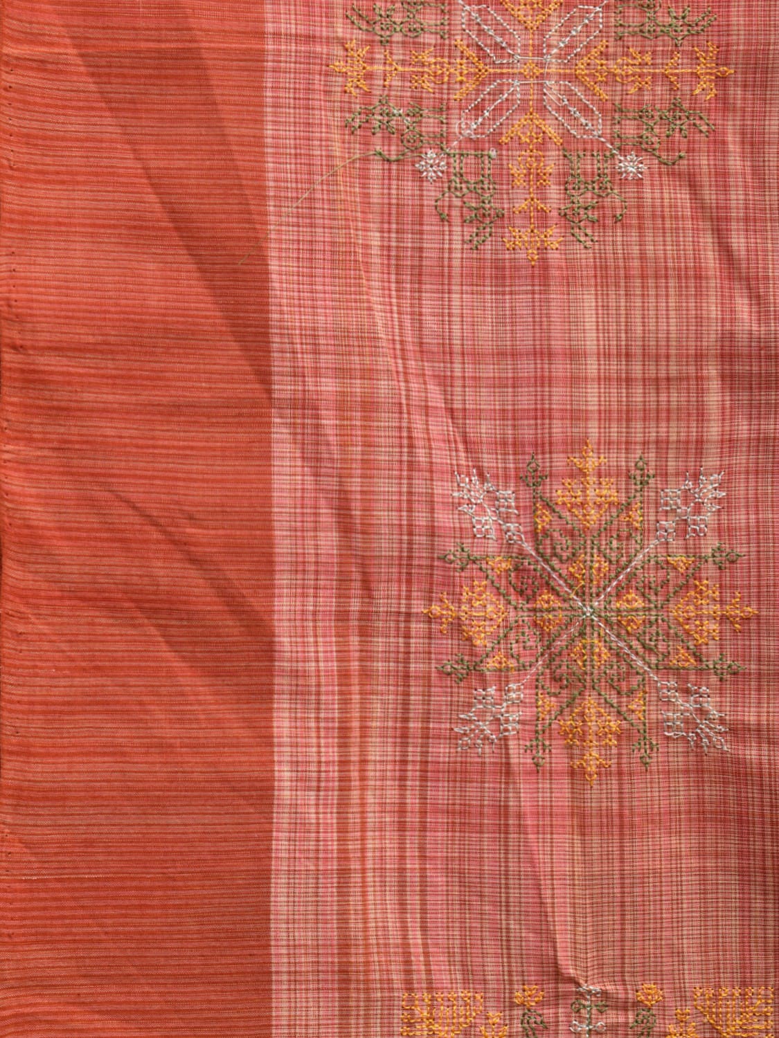 Rust Cotton Handloom Saree with Kasuti Work Design o0456