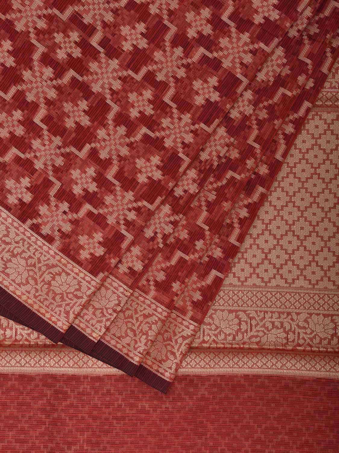 Rust Dhakai Jamdani Cotton Viscose Saree with Grill and Border Design dj0064