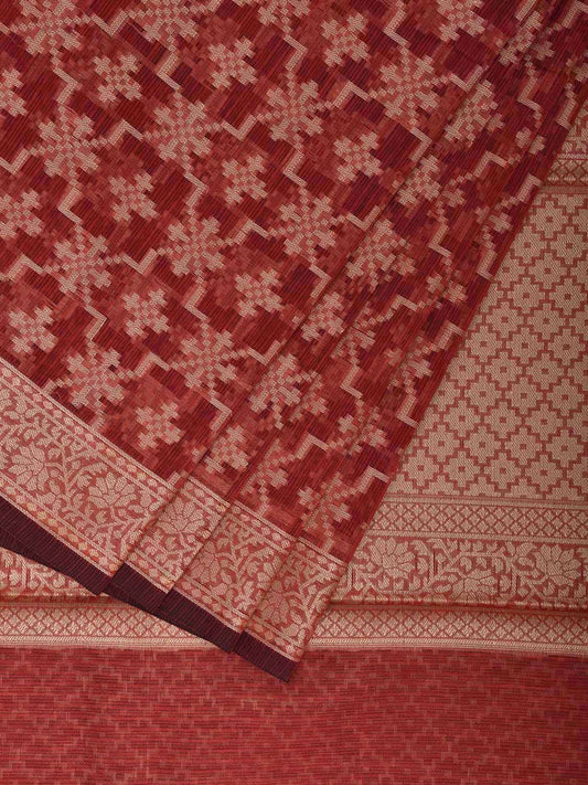 Rust Dhakai Jamdani Cotton Viscose Saree with Grill and Border Design dj0064