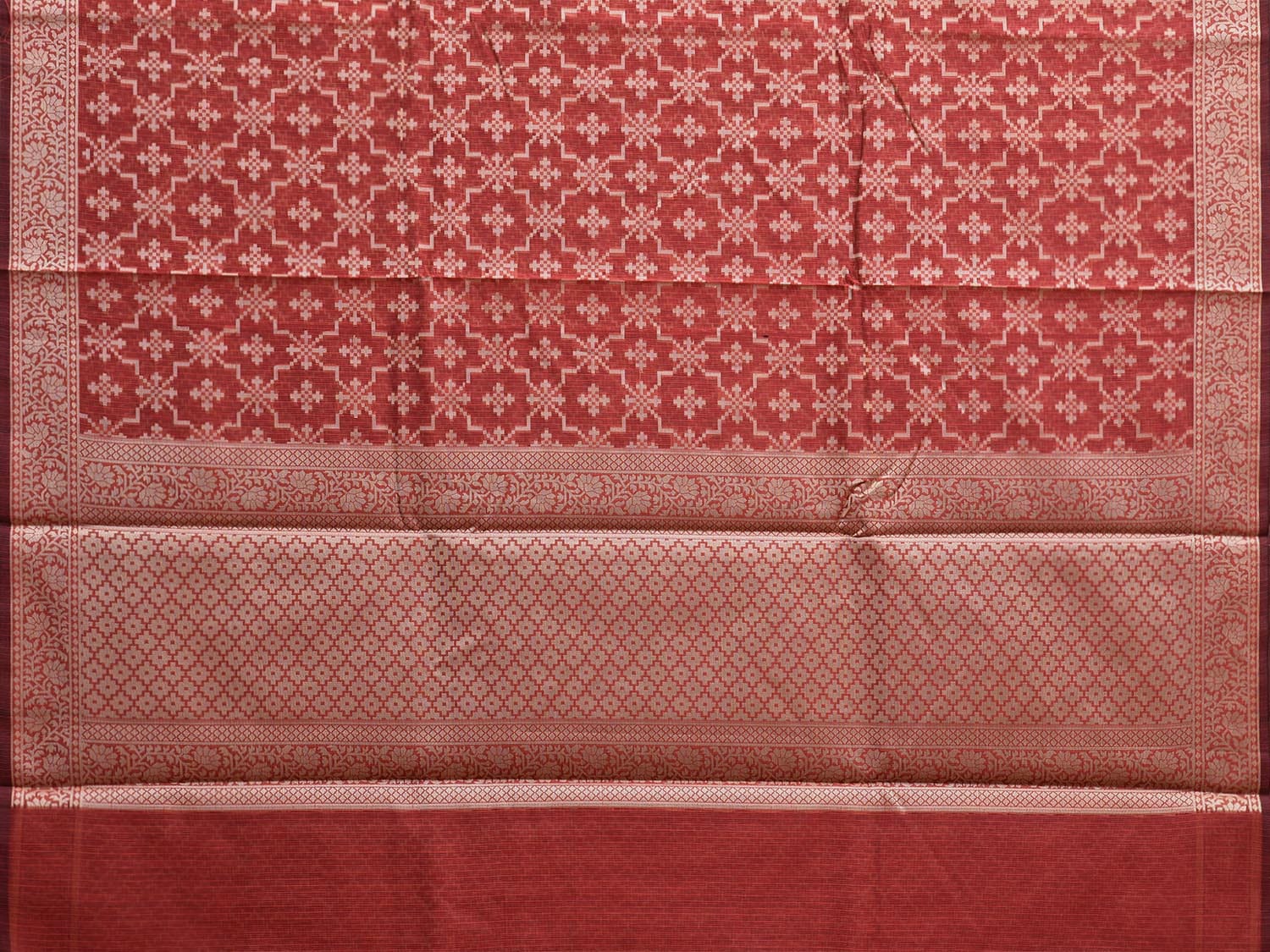 Rust Dhakai Jamdani Cotton Viscose Saree with Grill and Border Design dj0064