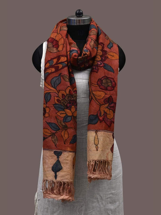 Rust Kalamkari Hand Painted Cotton Handloom Dupatta with Floral Design ds2391