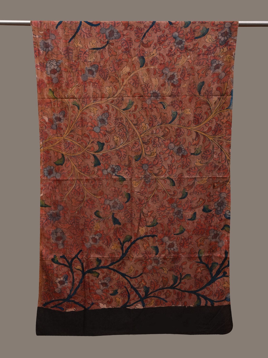 Rust Kalamkari Hand Painted Cotton Handloom Dupatta with Floral Design ds2877