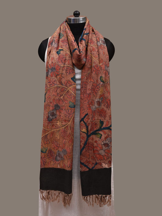 Rust Kalamkari Hand Painted Cotton Handloom Dupatta with Floral Design ds2877