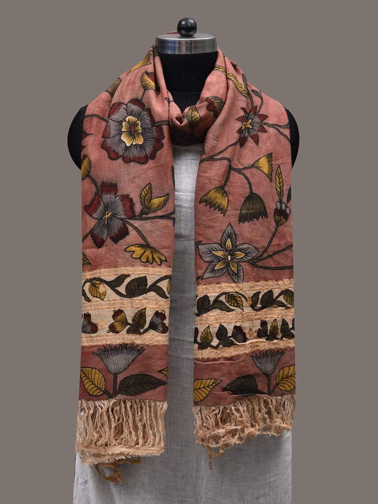 Rust Kalamkari Hand Painted Cotton Silk Handloom Dupatta with Floral Design ds2442