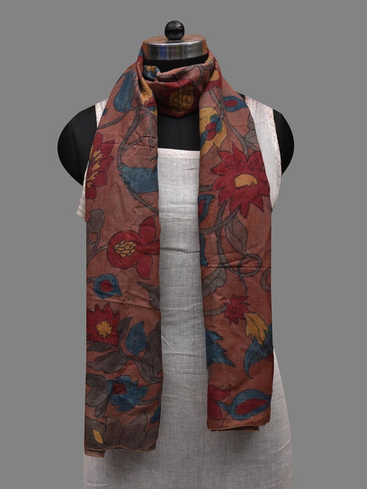 Rust Kalamkari Hand Painted Cotton Silk Handloom Stole with Floral Design ds2627