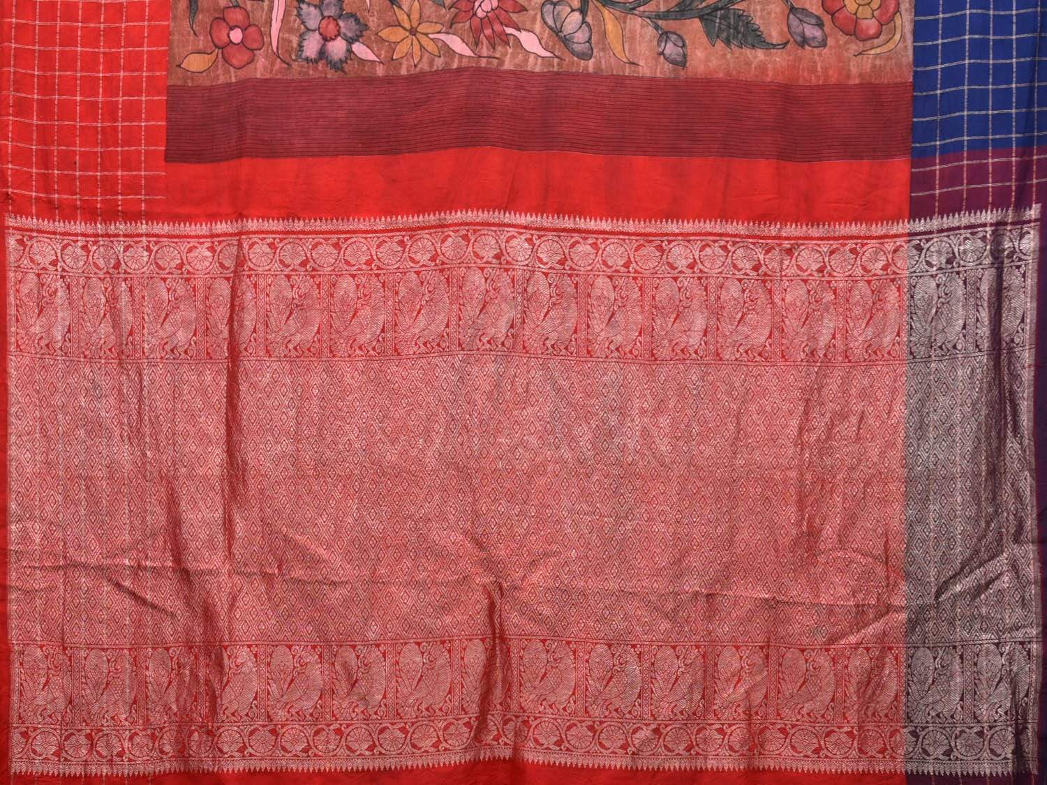 Rust Kalamkari Hand Painted Gadwal Silk Handloom Saree with Floral Design KL0495