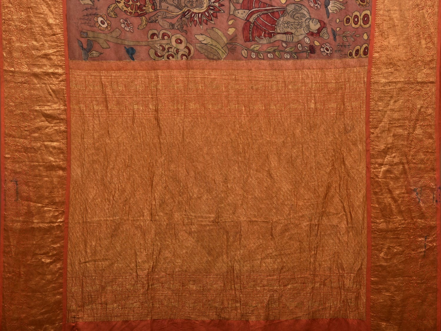 Rust Kalamkari Hand Painted Kanchipuram Silk Handloom Saree with Dashavatar Design Kl0654
