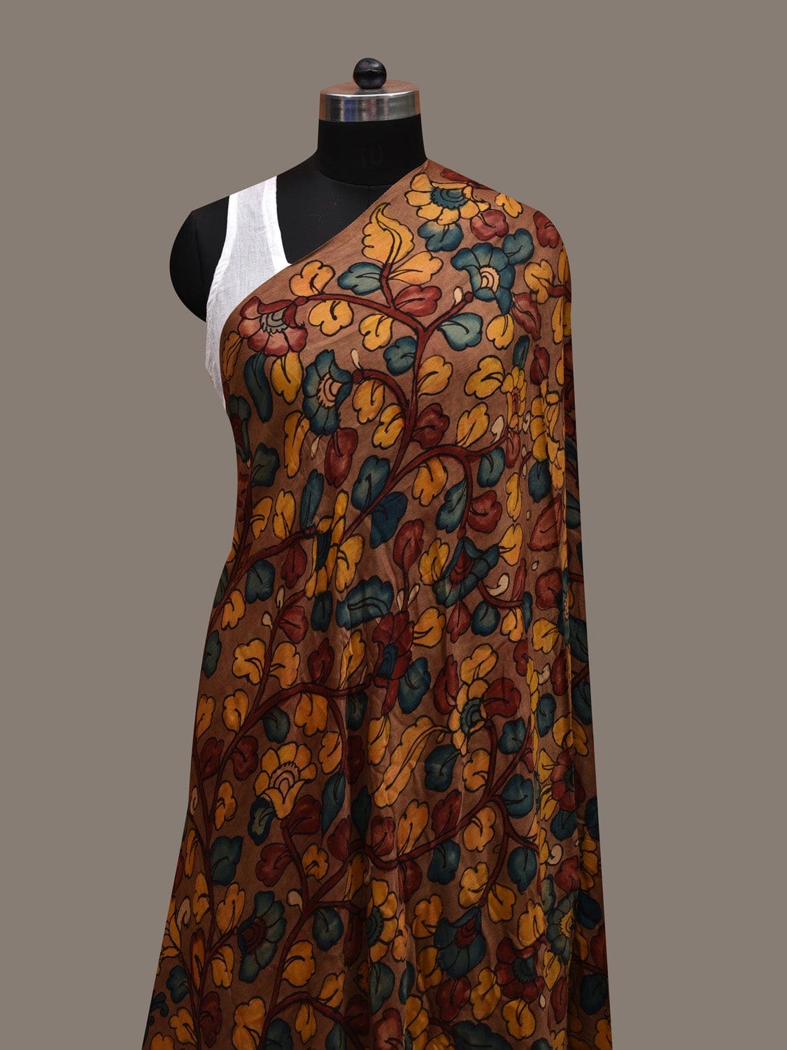 Rust Kalamkari Hand Painted Satin Silk Handloom Dupatta with Peacocks and Floral Design ds2645