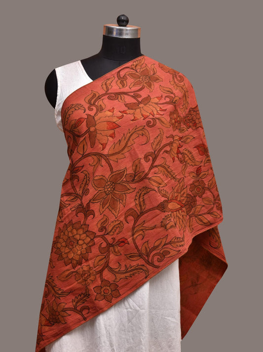 Rust Kalamkari Hand Painted Sico Stole with Floral Design ds3617