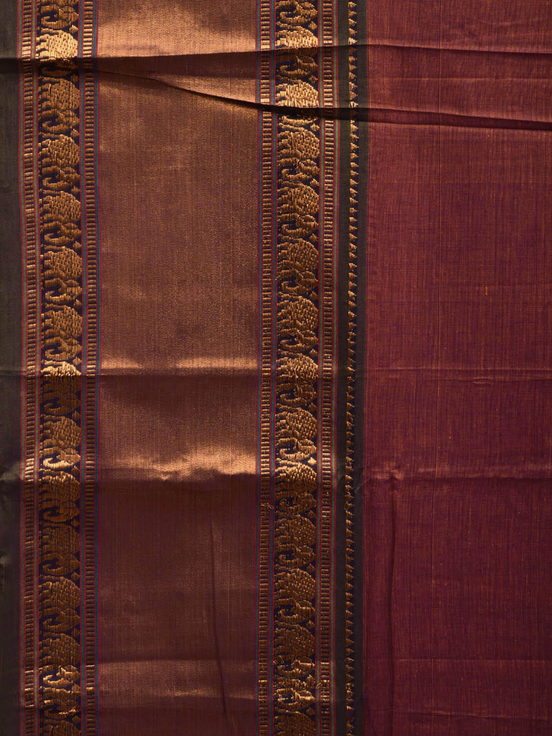 Rust Kanchi Cotton Plain Saree wtih One Side Border Design o0323