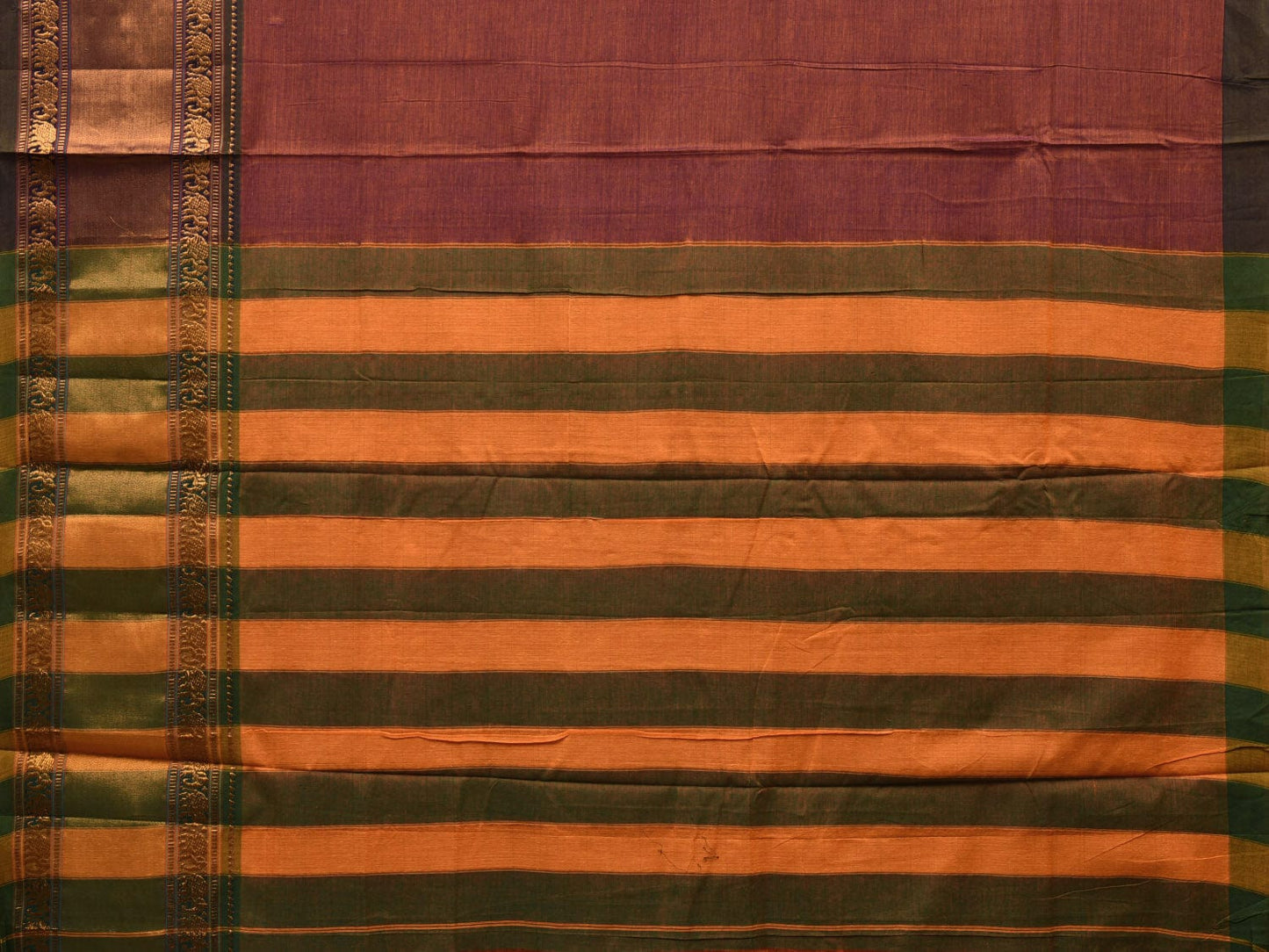 Rust Kanchi Cotton Plain Saree wtih One Side Border Design o0323