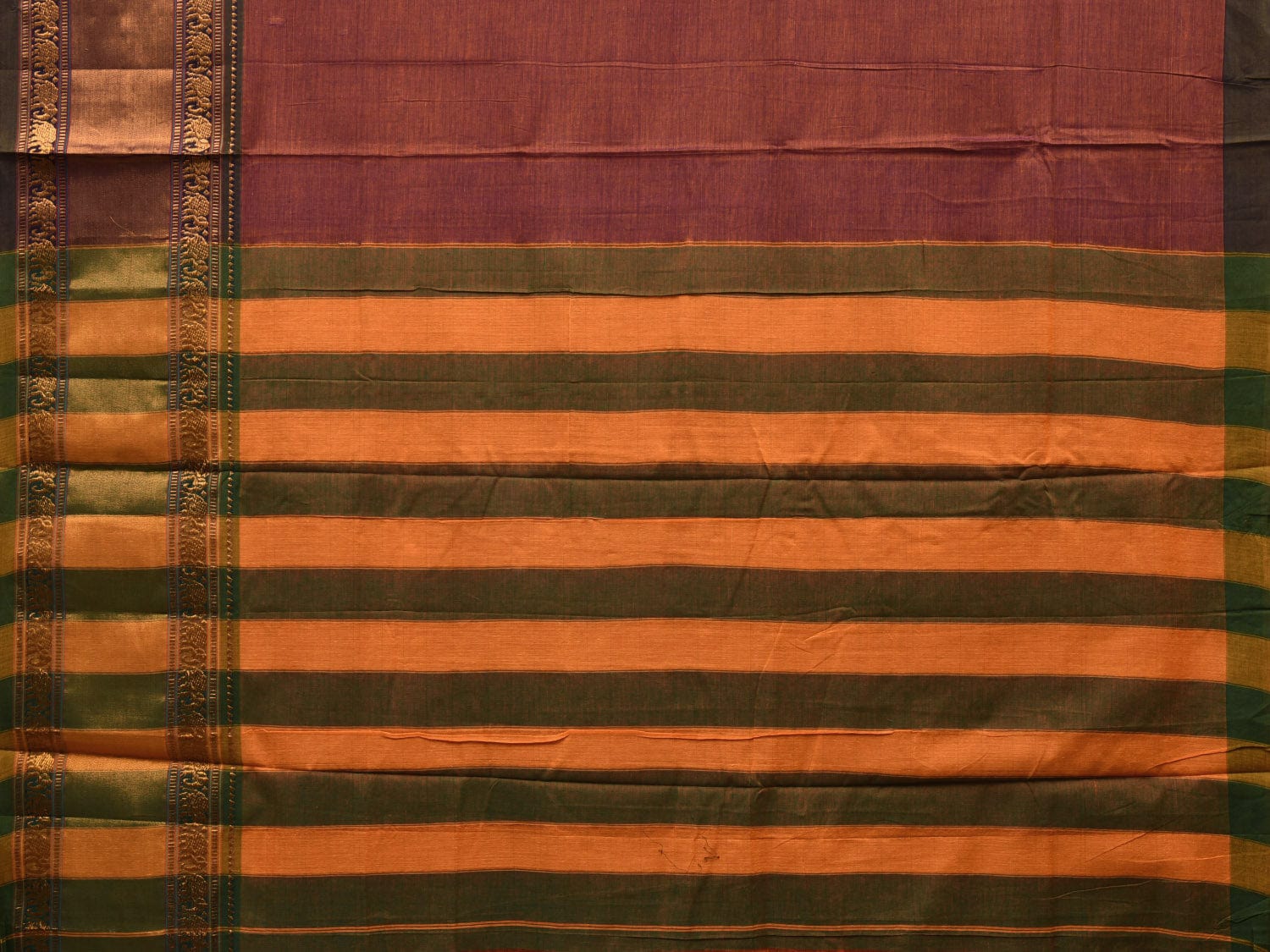 Rust Kanchi Cotton Plain Saree wtih One Side Border Design o0323