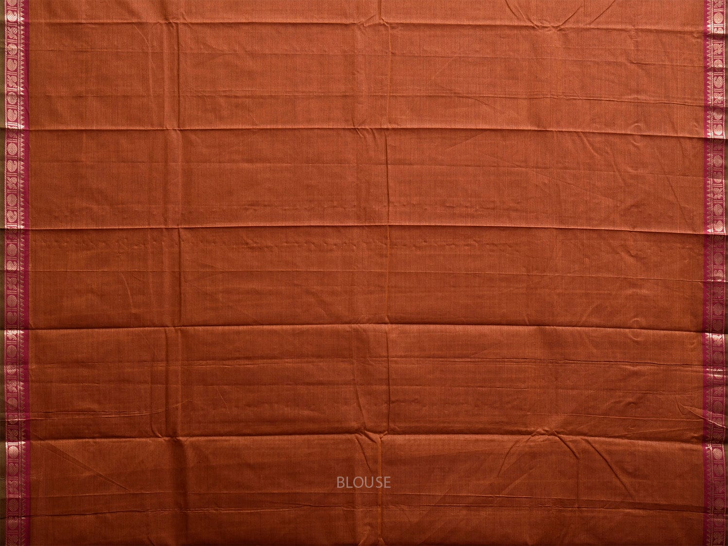 Rust Kanchipuram Cotton Plain Saree with Strips and Small Border Design k0858