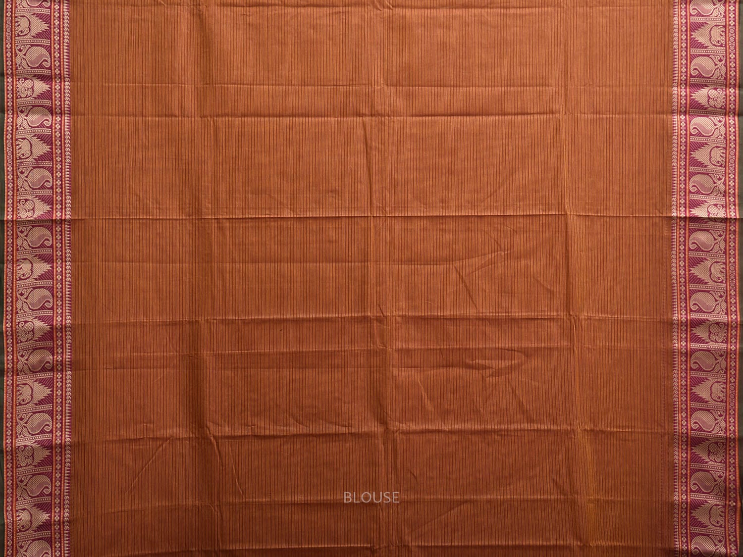 Rust Kanchipuram Cotton Saree with Strips Pallu and Border Design k0871