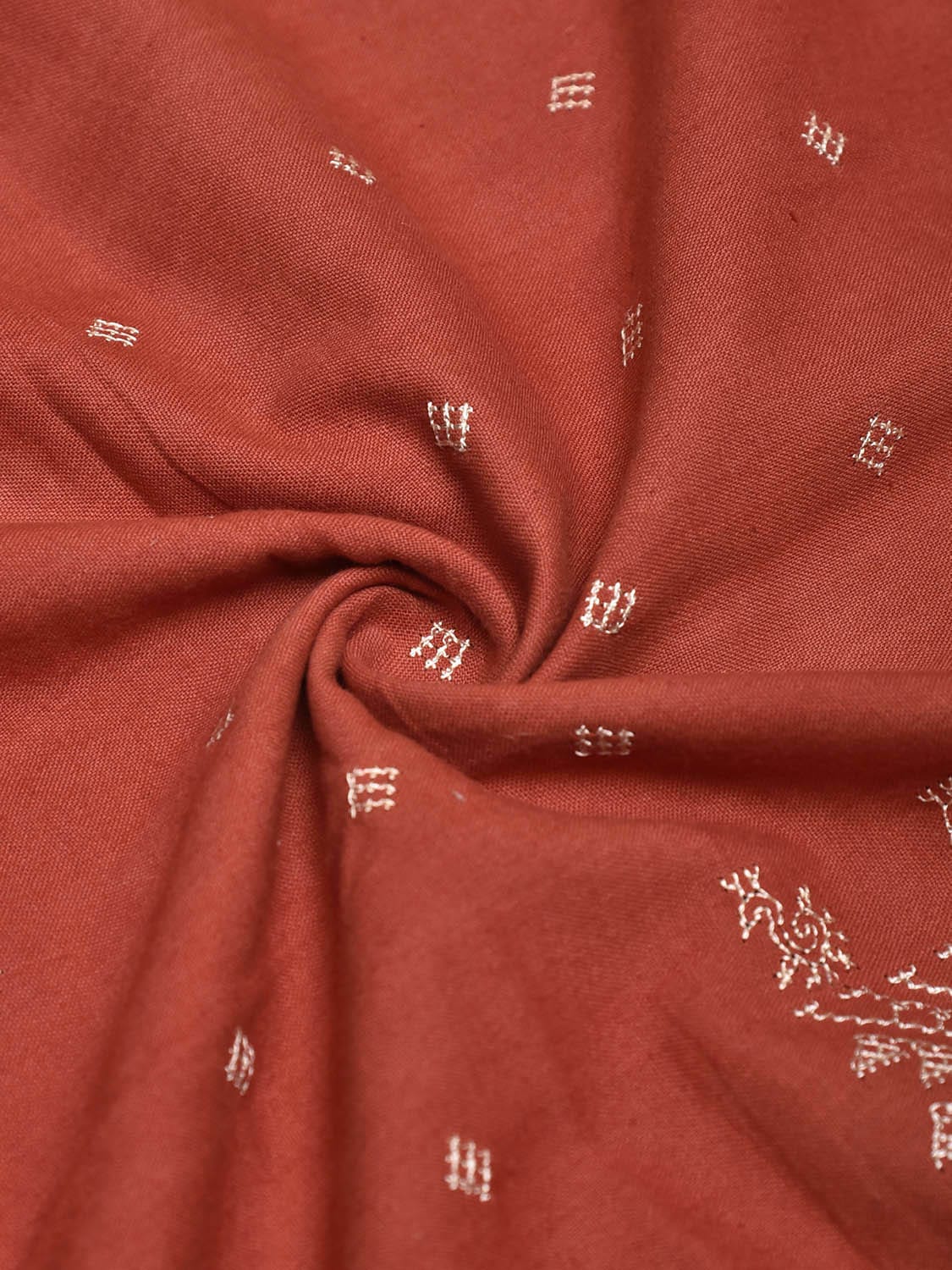 Rust Kasuti Khadi Cotton Blouse with Peacock Design Length 1mt Width 44 Inches BL0150