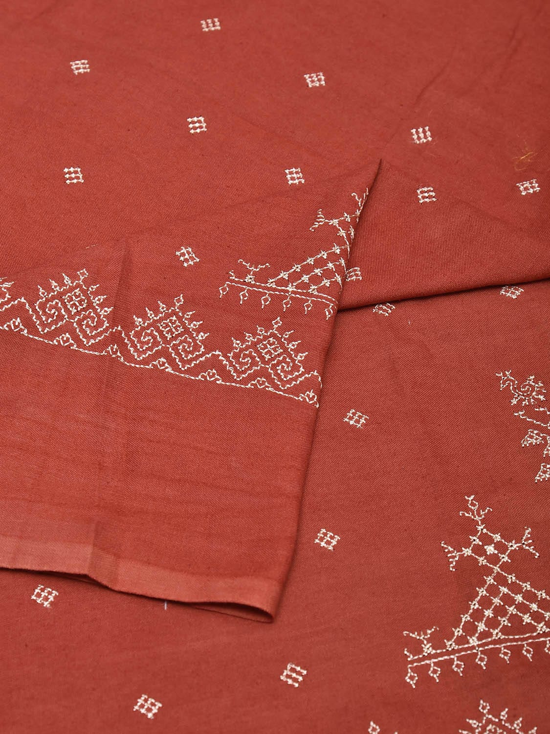 Rust Kasuti Khadi Cotton Blouse with Peacock Design Length 1mt Width 44 Inches BL0150