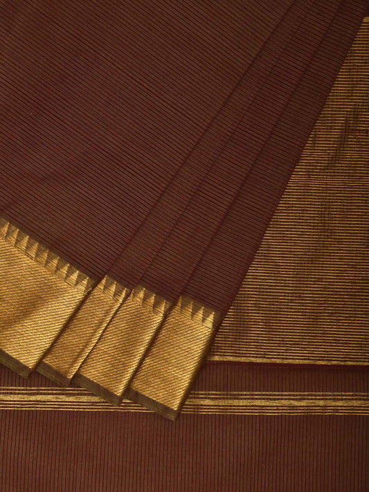 Rust Mangalgiri Cotton Handloom Saree with Strips and Small Temple Border No Blouse mn0109