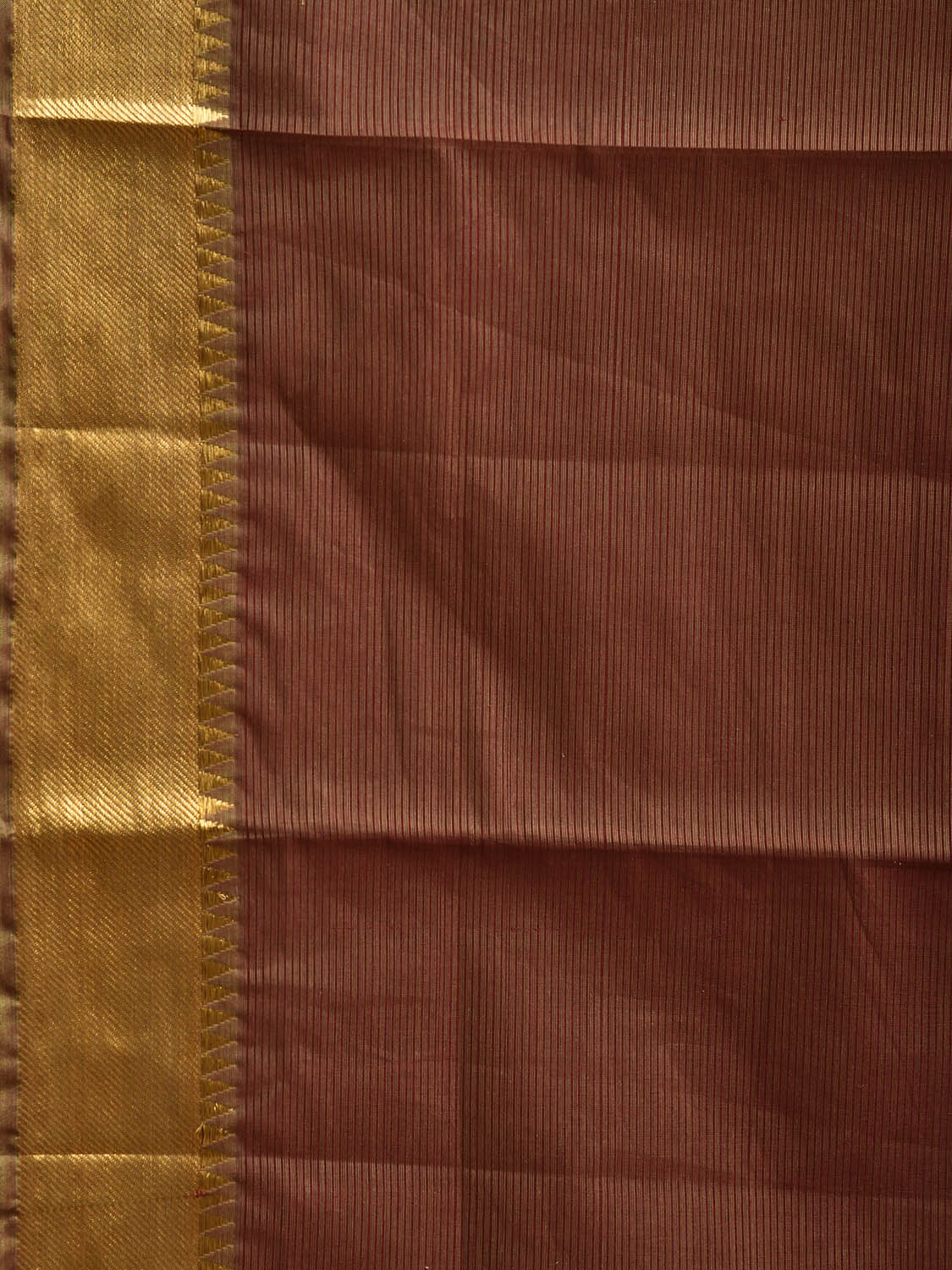 Rust Mangalgiri Cotton Handloom Saree with Strips and Small Temple Border No Blouse mn0109
