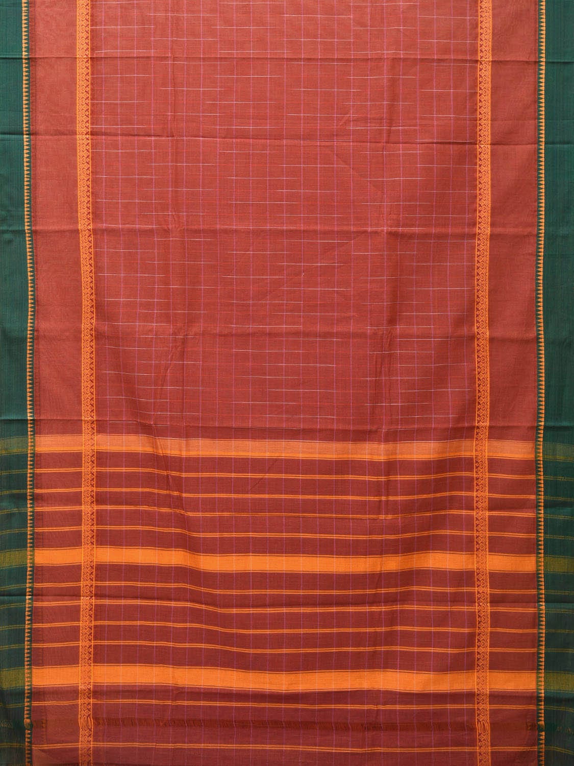 Rust Narayanpet Cotton Handloom Saree with Checks and Big Border Design No Blouse np0702