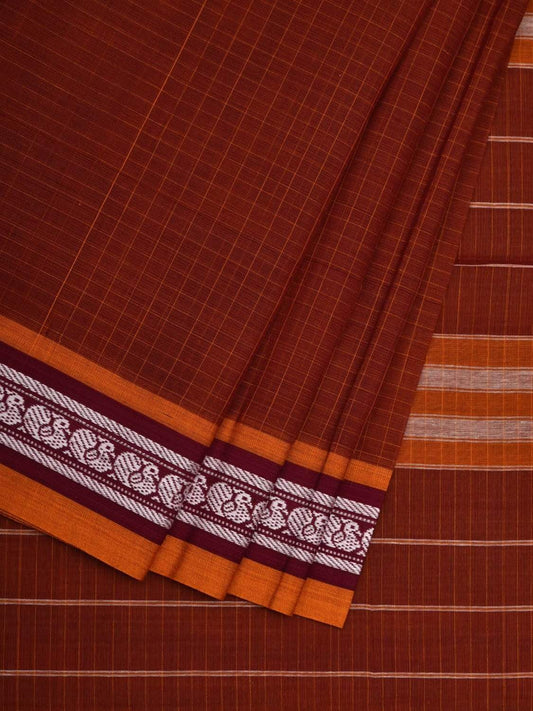 Rust Narayanpet Cotton Handloom Saree with Checks Design No Blouse np0511