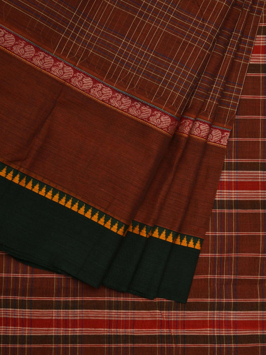 Rust Narayanpet Cotton Handloom Saree with Checks Design No Blouse np0543