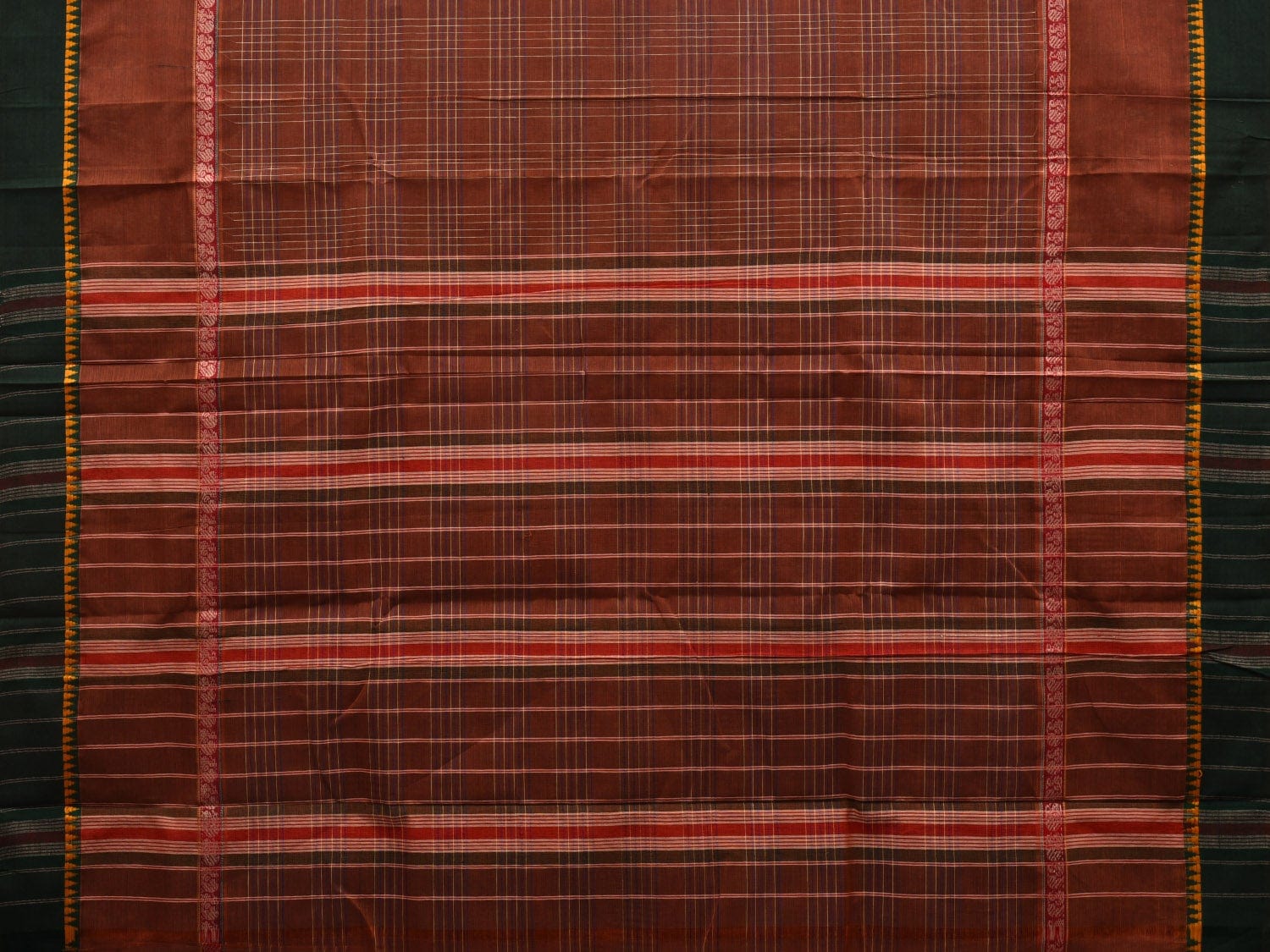 Rust Narayanpet Cotton Handloom Saree with Checks Design No Blouse np0543