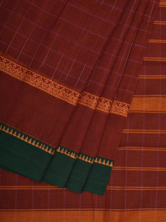 Rust Narayanpet Cotton Handloom Saree with Checks Design No Blouse np0619