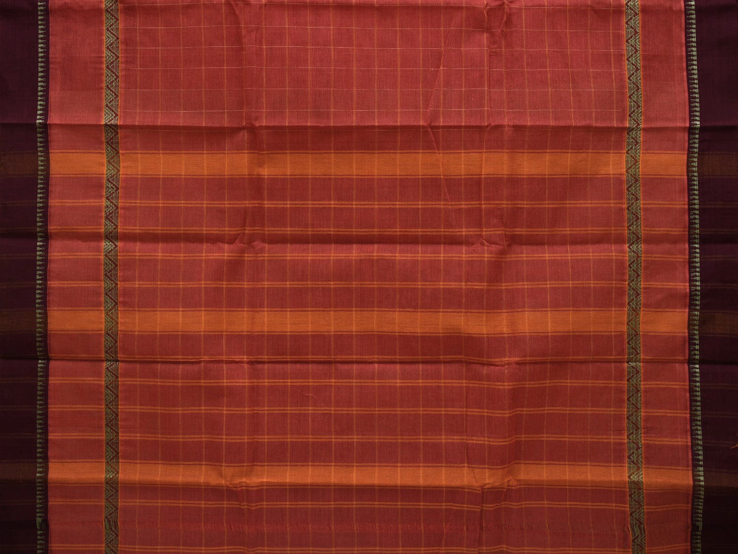 Rust Narayanpet Cotton Handloom Saree with Checks Design No Blouse np0629