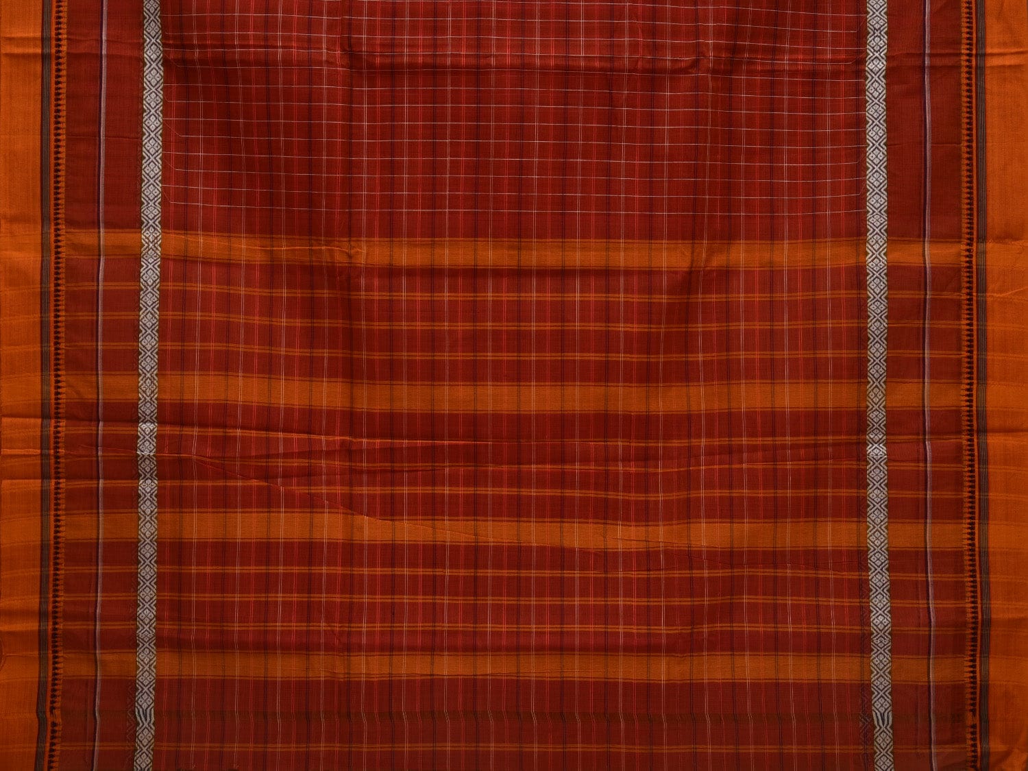 Rust Narayanpet Cotton Handloom Saree with Checks Design No Blouse np0637
