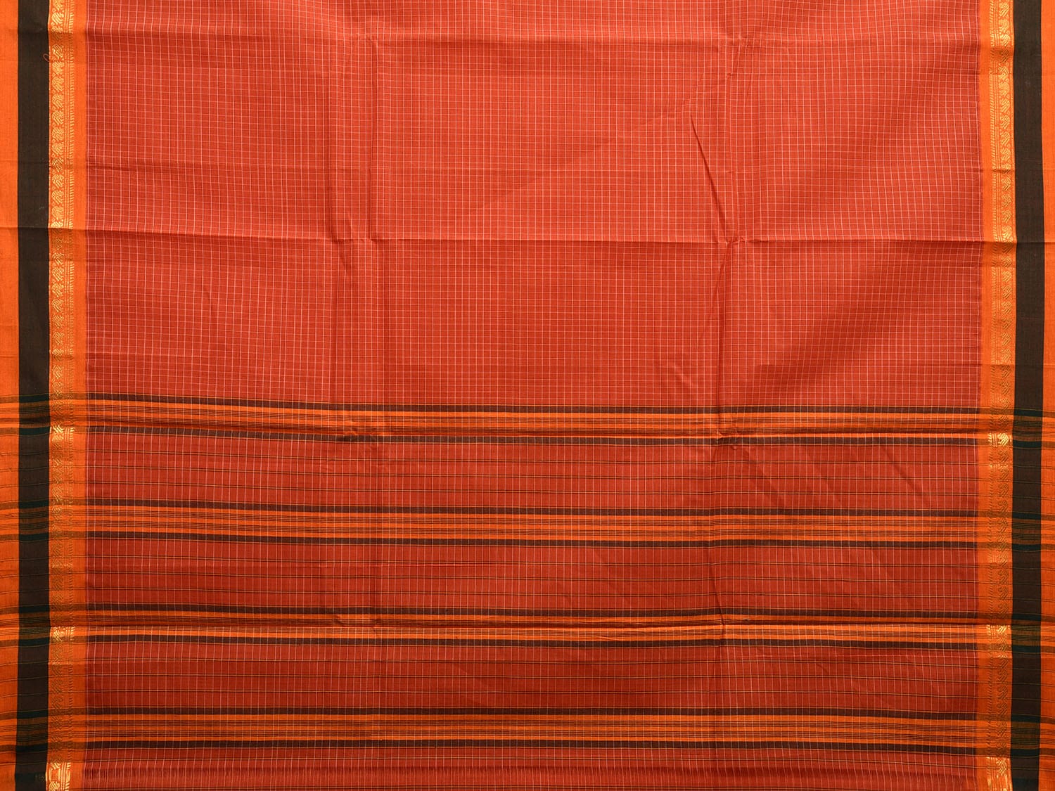 Rust Narayanpet Cotton Handloom Saree with Checks Design No Blouse np1032