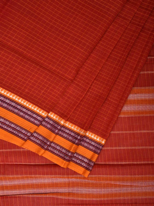 Rust Narayanpet Cotton Handloom Saree with Checks Design np0446